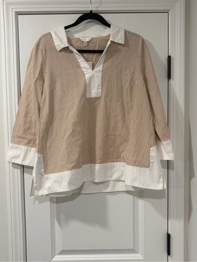 crown & ivy Tan and White Striped Collared Shirt (NWT)